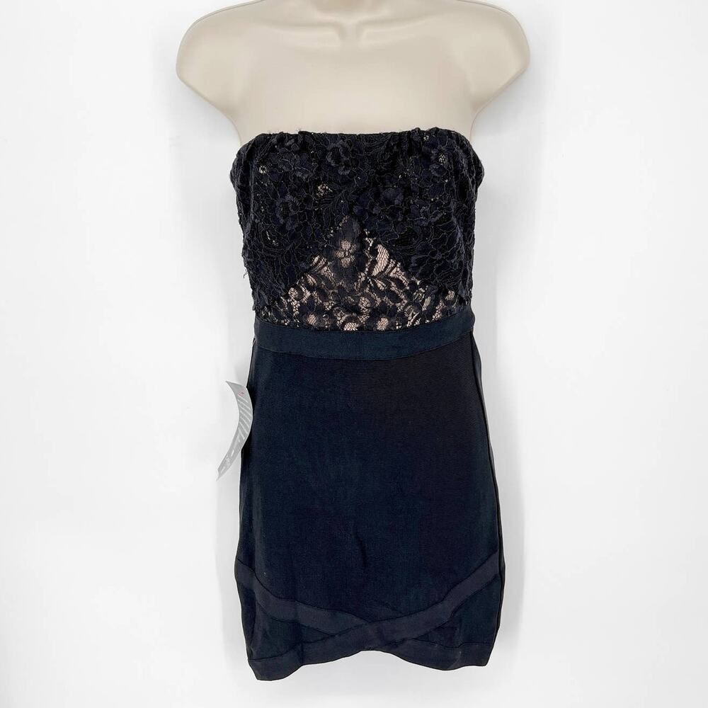 Bebe NEW Women's Lace Strapless Bandage Dress Back Zipper Stretchy Size S Black